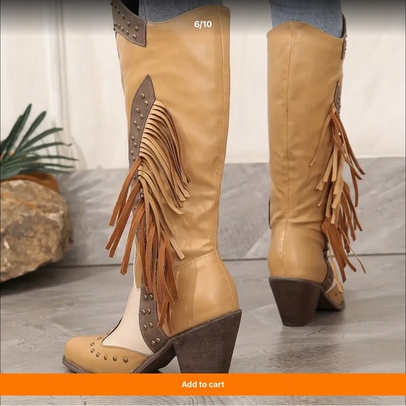 Beautiful Western Cowgirl Boots with mixed colors. Tan fringe - Picture 2 of 6